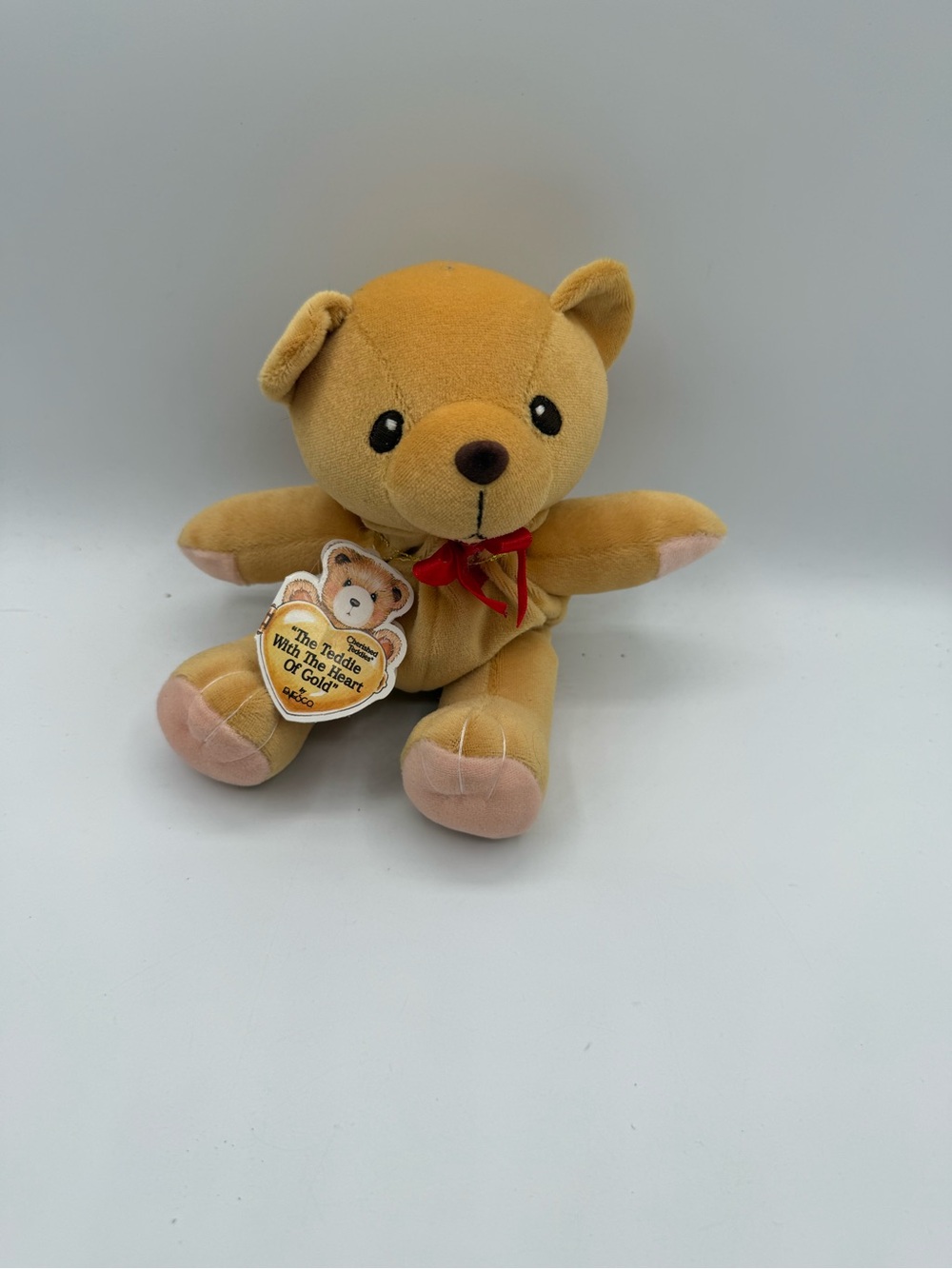 Vintage 1990s Cherished Teddies Beige Teddy Bear Beanbag Plush  8” Tall NWT